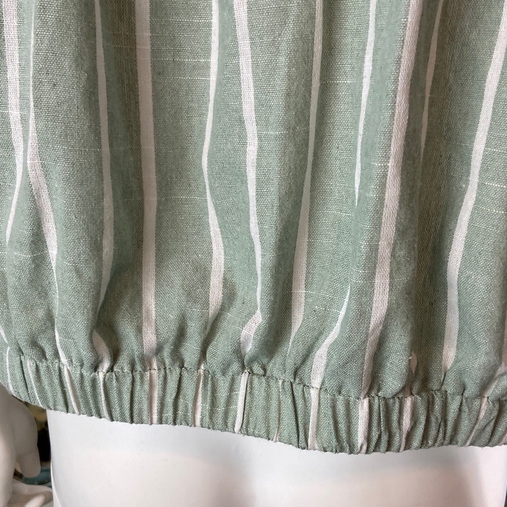 Altar'd State Button Up Down Green White Striped Crop Top Tie XL XLarge collared - Picture 8 of 10